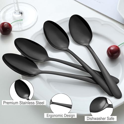 Pleafind 36 Pieces Black Teaspoons Set - 6.2 inch, Spoon Silverware, Stainless Steel Tea Spoons, Mirror Polished Small Teaspoon, Dessert Spoons for Home, Kitchen, Restaurant, Dishwasher Safe - size: 36 Pcs 6.2'' Black Teaspoons