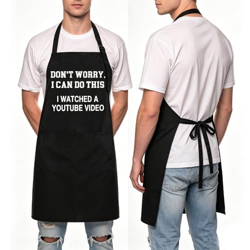 Rosoz Funny BBQ Black Chef Aprons for Men Adjustable Kitchen Cooking Aprons - color: Watched a Youtube Video