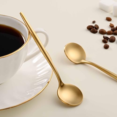 5.1 Inches Satin Gold Coffee&Tea Spoons,Small Demitasse Spoon,Mini Spoons For Stirring,Gold Teaspoons Set Of 4 SS18/10 Solid Round Spoon - color: Gold, size: 5.1 Inch