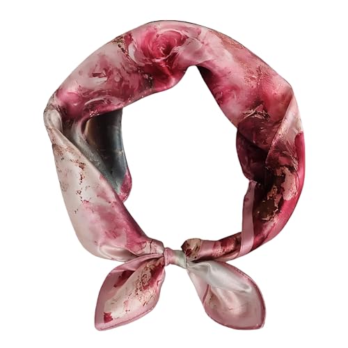 Women 100% Mulberry Silk Neck Scarf 21" Square Floral Neckerchief - color: Pink Roses