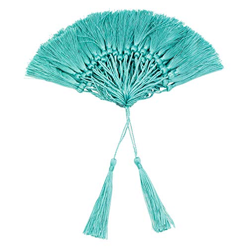 VAPKER 100 Pieces Turquoise Color 13cm/5-Inch Silky Handmade Soft Tassels Floss Bookmark Tassels with 2-Inch Cord Loop for Jewelry Making, DIY Projects, Bookmarks - color: N:turquoise