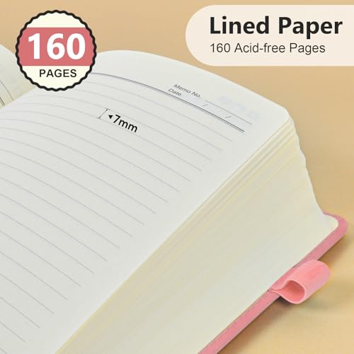 Lined Notebook 5.9"x8.5", Hardcover Leather Journal for Women Men,160 Pages - color: Pink, size: Lined Page