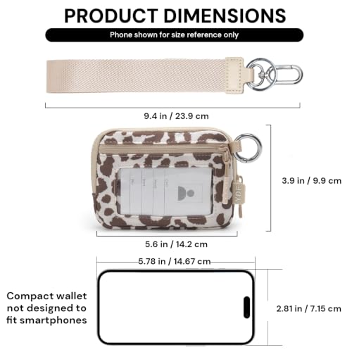 Wristlet Wallet for Women with Clear ID Window, Zip Coin Purse and Keychain - color: Beige Leopard