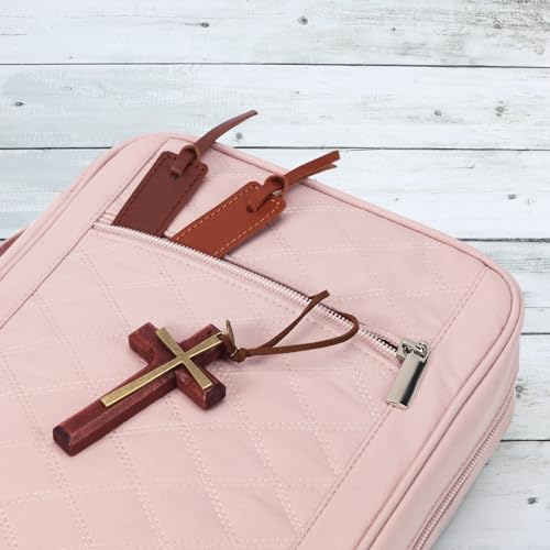 FINDCOZY Bible Cover for Women, Durable Carrying Book Case Church Bag for Biblical Accessories with Handle and Zippered Pocket, for Scriptures, Pink - color: Pink, size: Medium