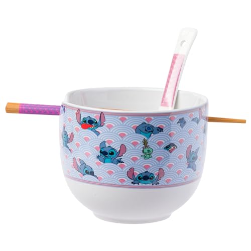Silver Buffalo Lilo and Stitch Scrump, Ramen Bowl with Chopsticks, 20oz - color: Lilo and Stitch Scrump, size: 20 Ounces (With Spoon)