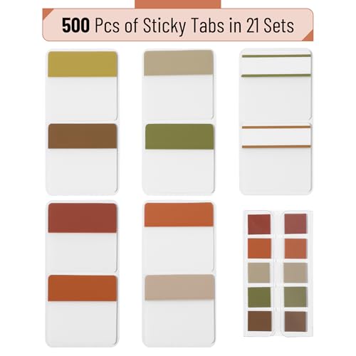 Mr. Pen- Sticky Index Tabs, 500 Pcs, 21 Sets, Earthy - color: Earthy