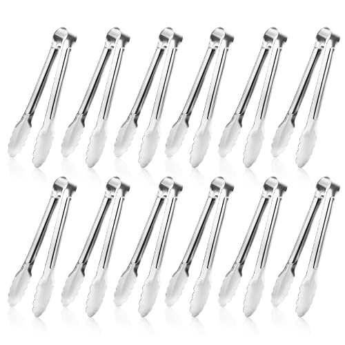 12 Pack Small Serving Tongs,XEVOM Stainless Steel Sugar Tongs Mini Appetizers Tongs Mental Kitchen Tongs for Serving Food (5inch) - size: 5inch