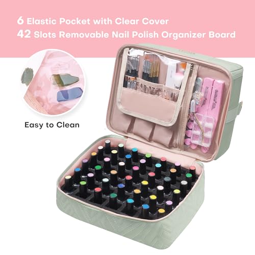 Leudes Nail Bag Polish Organizer Case Holds 42 Bottles & Gel Lamp - color: Sage Green