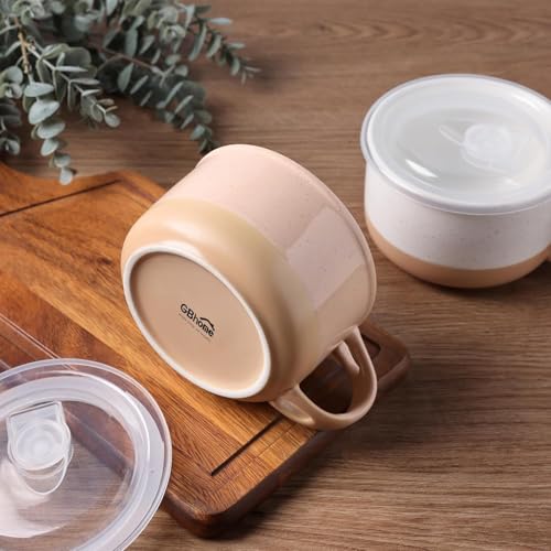 GBhome Ceramic Soup Mugs with Handles and Lids,24 OZ Soup Cups Set of 2 - color: White & Orange