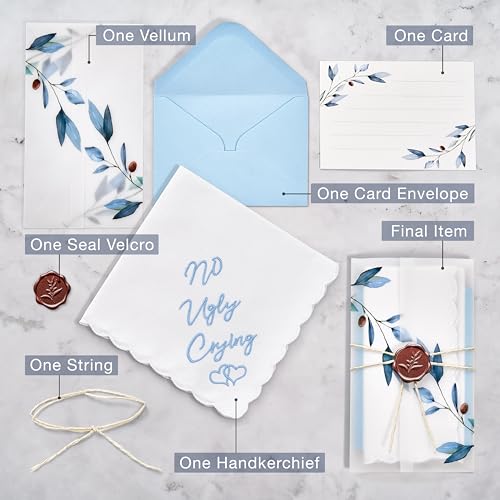 Mother of the Bride Gifts Wedding Handkerchief Keepsake - color: No Ugly Crying, style: Blue Olive Leaf