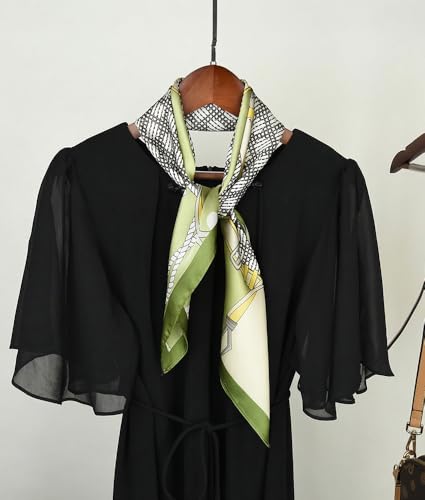 corciova Women’s Square Scarf 27.5 in (70 x 70 cm), Satin-Feel Polyester, Lightweight Fashion Scarf for Hair, Neck and Bag - color: Abstract Autumn Landscape Art (Olive Green)