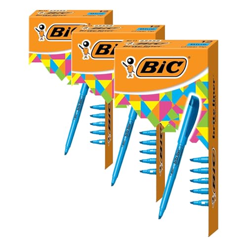 BIC Brite Liner Highlighters, Chisel Tip, 12-Count Pack of Blue Highlighters, Ideal Highlighter Set for Organizing and Coloring (Pack of 3) - color: Blue, size: 12 Count (Pack of 3)
