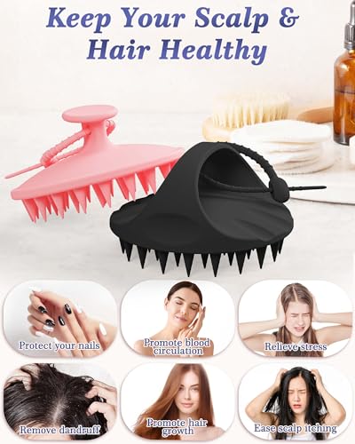 Manmihealth Large Hair Scalp Scrubber, One-piece Silicone Scalp Massager - color: Style 1+style 2 (Pink+black)