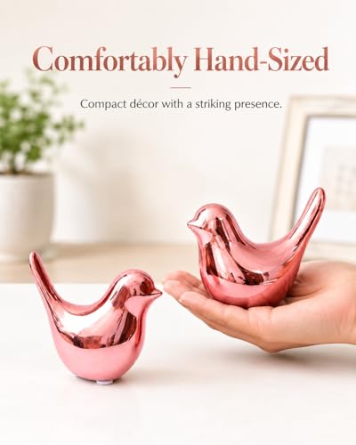 Small Pink Ceramic Birds,2 Pack Handcrafted Decorative Figurines for Home, Office, Desk, Shelf, Tabletop, Living Room, Bedroom, Coffee Table Décor, Gift for Housewarming and Holidays - color: Pink