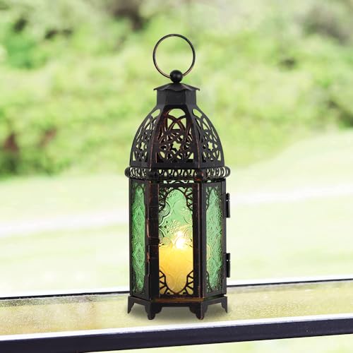 Christmas Decorations for Home, 11’’ Medium Size Vintage Metal Hanging&Tabletop Candle Holder Decor, Halloween Ramadan Decorations for Indoor Outdoor Porch Patio (Green) - color: Green - 11''h, size: Medium