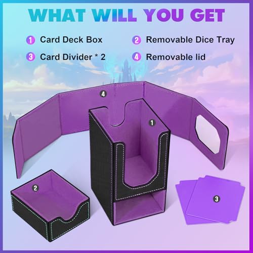 Card Deck Box for MTG Commander, Fits 100+ Double-Sleeved Cards Card Case - color: Black and Purple