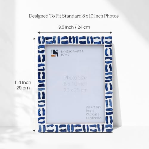 Handicrafts Home Handmade Bone & Resin Inlay Coastal Blue Photo Frame, 8x10 - color: Mosaic- Blue White, size: 8X10