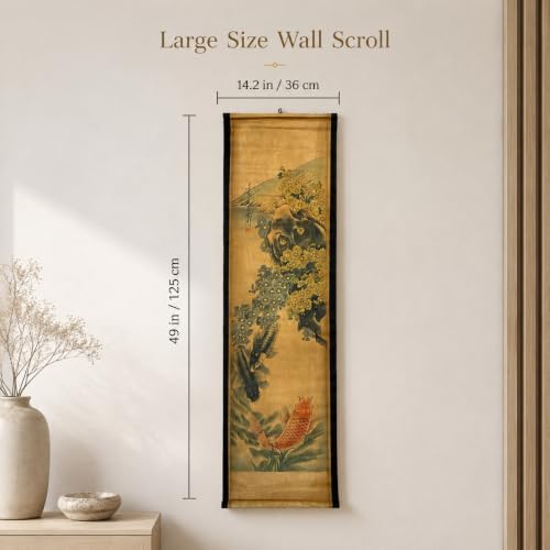 Wall Art Poster Prints Painting Scroll Decor Autumn Chrysanthemum Koi Fish - color: D3