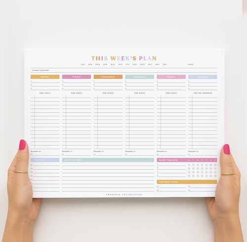 ThreeKin Weekly Planner - Premium 52-Sheet Tear-Off Notepad, 8.5 x 11 inches, Clean Colorful Design, Perfect for Work, School, Projects, and Entrepreneurs, Female & USA Owned Business - size: 8.5" x 11", style: Colorful