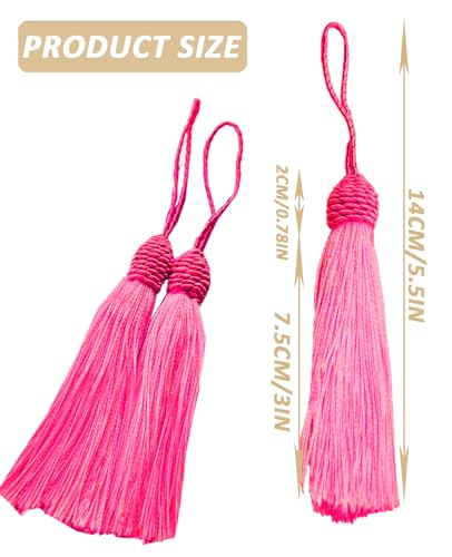 50 Pieces Tassel Bookmark with Loop,Tassels for Crafts,Decorative Tassel for Keychain Jewelry Making Curtain Blanket Graduation Decoration Wedding Favors (Hot Pink) - color: Hot Pink