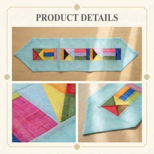 Korean Table Runner, 100% Ramie Bojagi Patchwork, Sky Blue, 79 x 12 Inch - color: Sky Blue