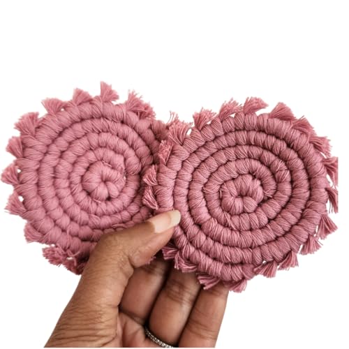 Cotton Car Coasters for Cup Holders, 2PC Car Cup Coasters, Drink Coaster Holder, Cute cupholder Coaster Accessories for Women, Macrame, Boho(Champagne Pink) - color: Champagne Pink