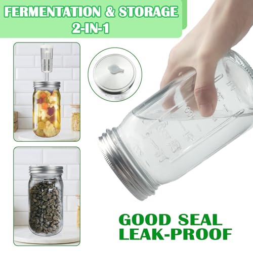 32 oz Mason Jar Fermentation Kit, 2 Pack Fermentation Jars, Fermentation Lids, Fermenting Weights and Airlocks, Complete Fermenting Kit for Making and Storing Sauerkraut（Pack of 2）