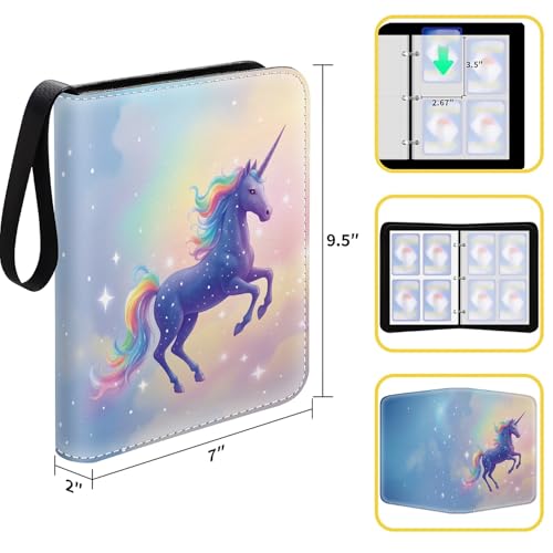 Card Binder 400 Pockets, 50 Sleeves Large Binder Trading Cards Holder 4 Pocket, Storage Organizer, Album Folder Case Protector Collector Gift Pink Star Rainbow Horse - color: Pink Star Rainbow Horse, size: 4 Pocket