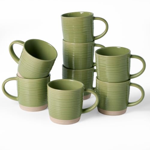 famiware Coffee Mugs Set of 8, 13 oz Mug Set, Ceramic Cup Set with Handle - color: Constellation-Olive Green, size: 8 Count (Pack of 1)