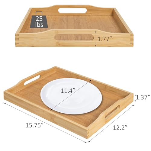 RRX Bamboo Food Serving Tray with Handles,Breakfast Bed Tray (Beige) - color: Beige