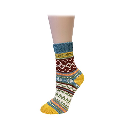 Bowbear Women’s 5-Pair Vintage Pattern Wool Socks - color: Swedish, size: 9-11