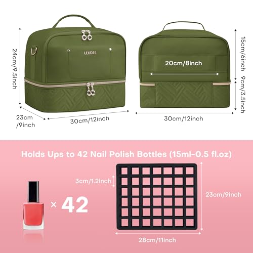 Leudes Nail Bag Polish Organizer Case Holds 42 Bottles & Gel Lamp - color: Army Green