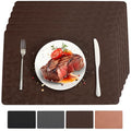 Brown Vinyl Placemats Set of 6 Waterproof Wipeable Table Mats - color: Brown