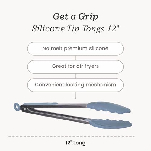 Starpack Get a Grip Silicone Kitchen Tongs (12 Inch) - LFGB Non Toxic, 600°F Heat Resistant, BPA-Free - Heavy-Duty Stainless Steel, Locking - Dishwasher Safe for Nonstick Cookware - color: Light Blue, size: 12" Single