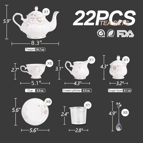 CHENP.HMC Tea Set 22-Piece Porcelain Ceramic Coffee(Chrysanthemum) - color: White Yellow
