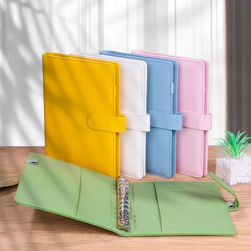 Antner A5 Binder 6 Ring Refillable Notebook Planner Cover for Cash Organizer, PU Leather Loose Leaf Photocard Holder Aesthetic Small Binder for A5 Planner Inserts with Magnetic Buckle, Matcha Green - color: Matcha Green