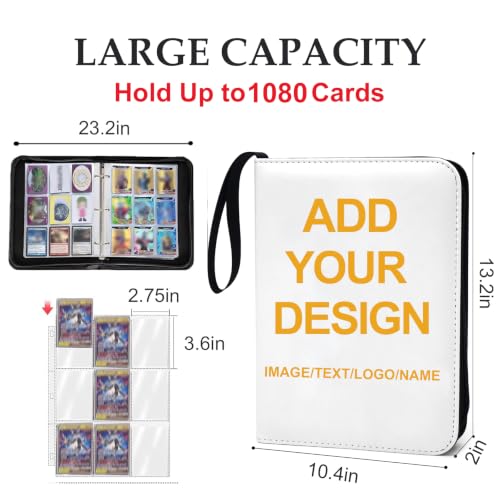 1080 Pockets Custom Card Binder, Portable Waterproof PU Storage Album,XL72 - color: A-Custom-1080