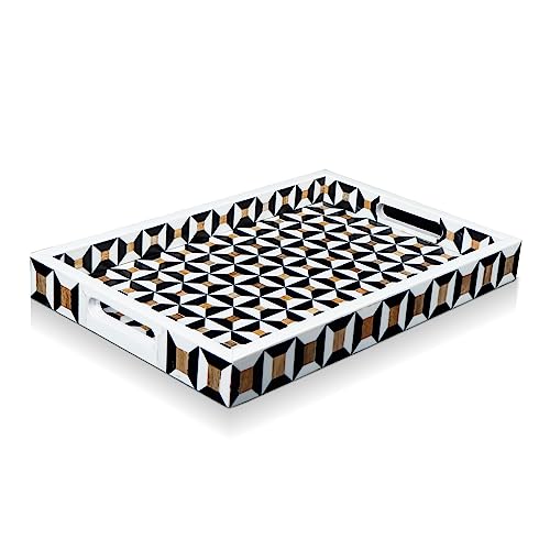 Handicrafts Home Resin Inlay Wood Black White Decorative Ottoman Tray,17x11 - color: Discovery Cypher, size: 17" x 11" x 2"