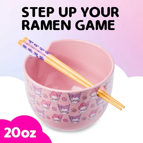 Silver Buffalo Sanrio Hello Kitty and Friends, Ramen Bowl, 20oz - color: My Melody and Kuromi Flowers, size: 20 Ounces (No Spoon)