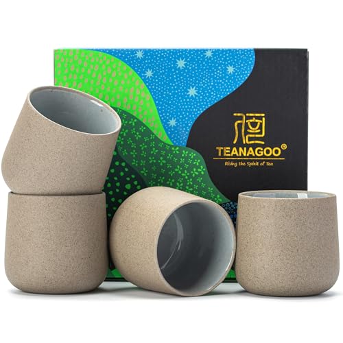 TEANAGOO Japanese Tea Cups Set of 4pcs, 6.9oz/205ml Elegant Ceramic Matcha Cups with Flat Base, Darker Grey Handleless Coffee Mugs, Microwave & Dishwasher Safe, Beautiful Gift Box - color: Dk.Grey, size: 7.2 fl oz (4-Count)