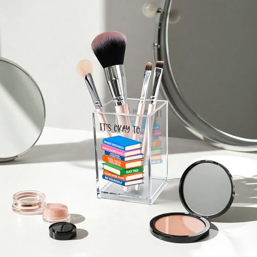 It's Okay To Make Mistakes Acrylic Cosmetic Pencil Pen Holder Cup, Motivational Desk Organizer Accessory for Office School, Inspirational Quote Gifts for Women Book Lover Coworker Sister Teacher - style: Okay To