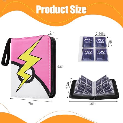 4 Pocket Trading Card Binder, Portable Card Collection for Standard Cards - color: B Pink-Lighting, size: 4-Pocket