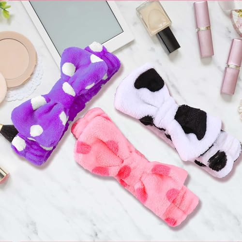 WSYUB 3PCS Spa Headbands, Headbands for Face Washing - color: Pink, purple and white with round dot