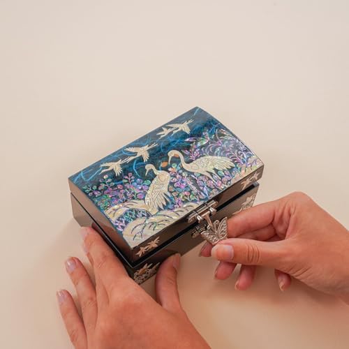 February Mountain Mother of Pearl Small Jewelry Ring Box - Gifts for best friends women, Thank you gifts, mom birthday gifts, Friendship Women Gifts Trinkets Keepsake Treasure box (Blue_Crane) - color: Blue_Crane