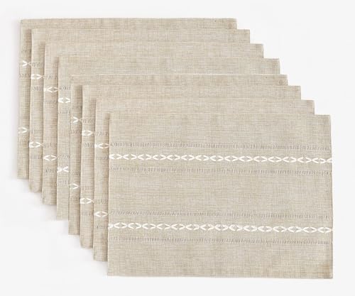 Wracra Cotton Linen Place Mats, Coffee Embroidered Placemats Set of 8 - color: Hemstitched Coffee, size: Placemats(Set of 8)