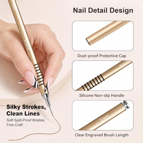 Komall Metallic Nail Art Brushes, 6Pcs Non-slip Liner Brushes Set, Gold - color: Gold