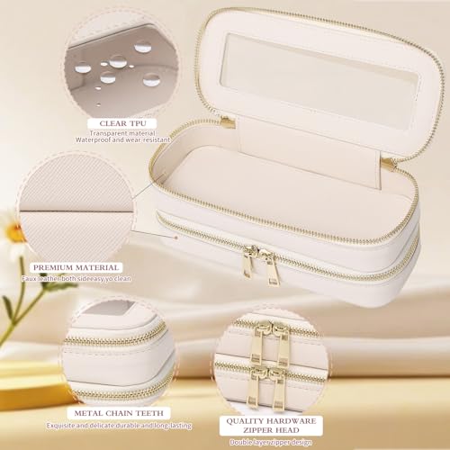 Pinkmik Double Layer Makeup Bag, Beige, Double SLIM - color: B3/Beige, size: 2-Layer SLIM