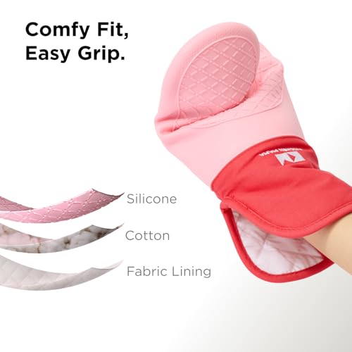 Kitchen Mama UltraShield Silicone Oven Mitts, Red - color: Red