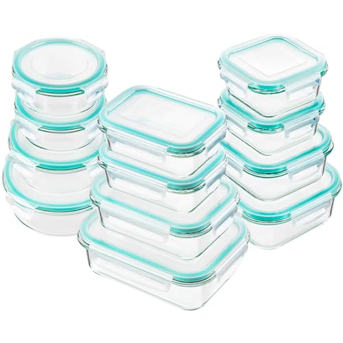 24pc Glass Food Storage Containers, Locking Lids，Glass Meal Prep Containers - color: Blue