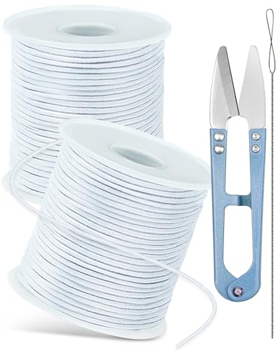 FIVEIZERO 2 Rolls 1.5mm White Elastic Bracelet String, 330 Ft - size: 1.5MM, style: White